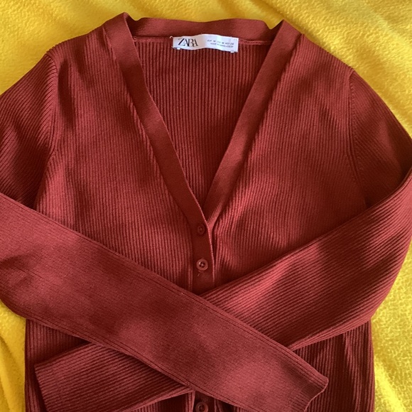 Burgundy ribbed cardigan from Zara NWOT - Picture 4 of 6